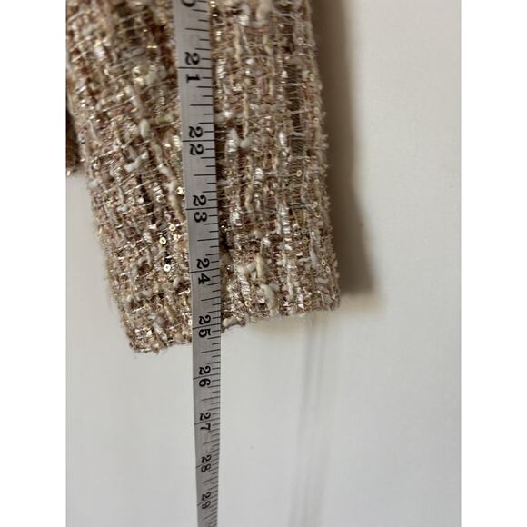 L'Agence Blazer Jacker 12 Womens Tan Beige Gold Open Front Tweed Pattern - Picture 12 of 14